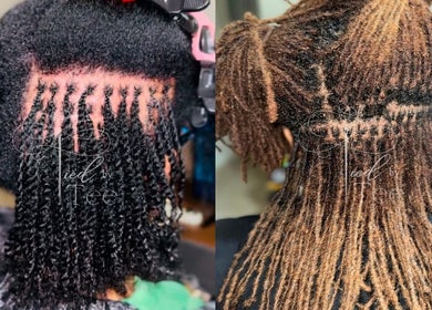 Detailed back view of intricate braids at Tied By Tee, Macon, Georgia, US showcasing expert styling.