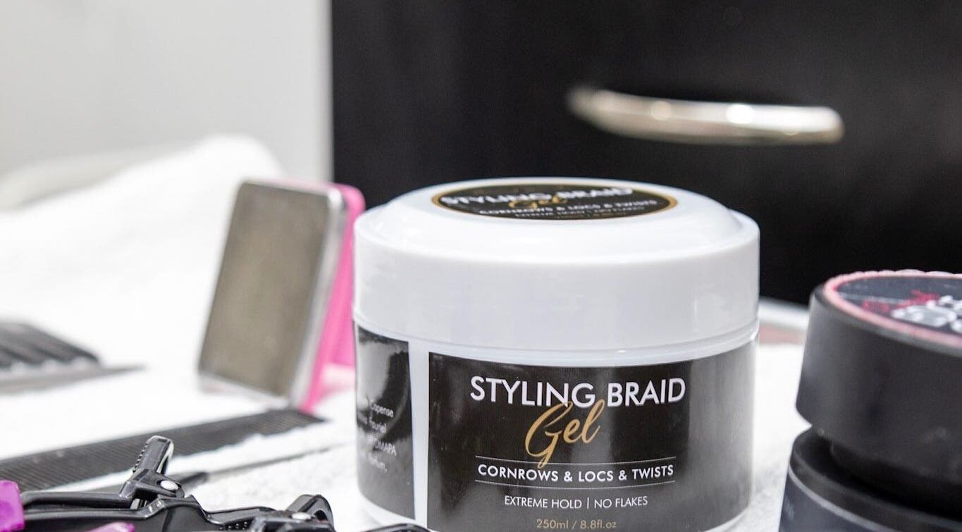 Styling Braid Gel displayed at BeyondBeautyHamilton, Hamilton, Ontario, CA, enhancing all hair types.