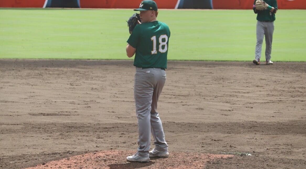 Baseball player poised on field at Command the Zone, Camden, New South Wales, AU.