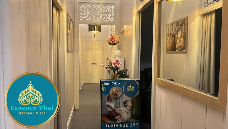Elegant hallway at Pumy's Essence Thai Massage & Spa West End, Queensland, AU, showcasing relaxation ambience.