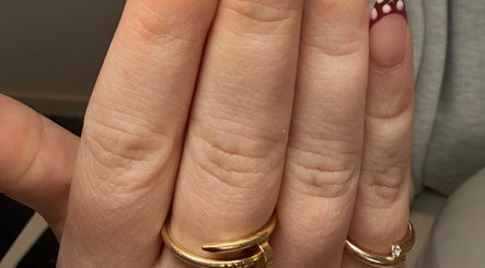 Stylish nail design with polka dots at Manifest Nail Artistry, Mount Barker, South Australia, AU.