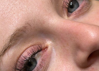 Close-up of radiant skin and eyelashes at Opaline Beauty, Greenfields, Western Australia, AU.