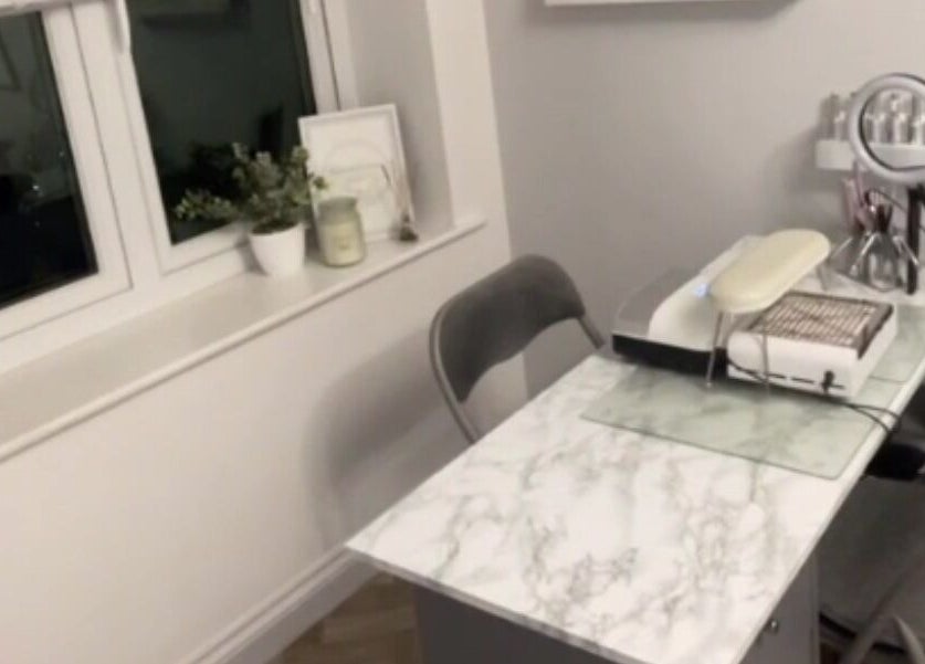 Modern nail station at Nails@no5, Hartlepool, England, GB with marble top and elegant decor.