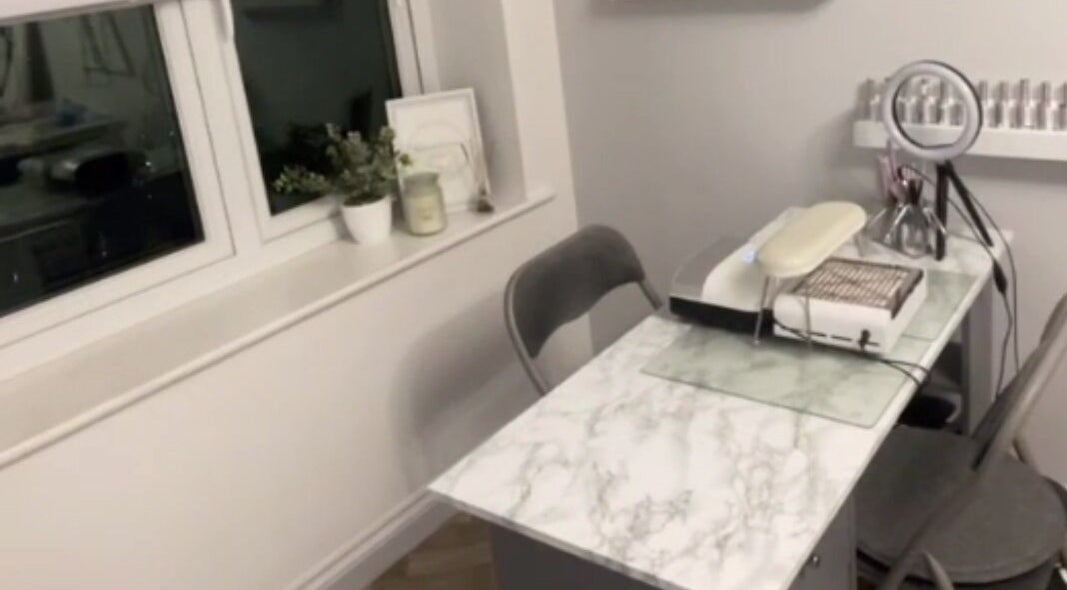 Modern nail station at Nails@no5, Hartlepool, England, GB with marble top and elegant decor.