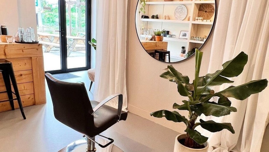 Moderne kapsalon bij Irie Dreads Bonaire in Kralendijk, Bonaire, BQ met elegant interieur en groene planten.