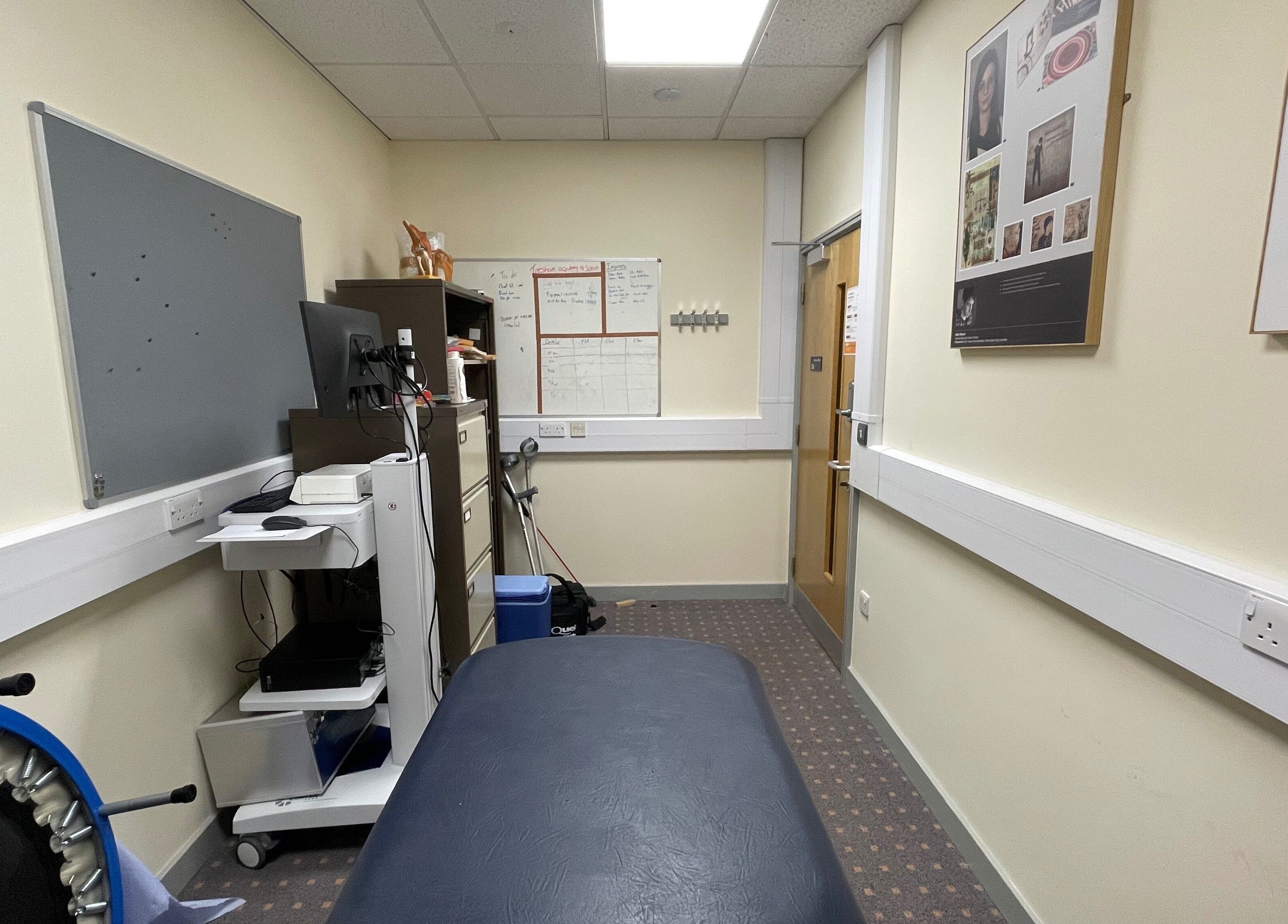 Relaxing therapy room in Limb Therapy, Kettering, England, GB, featuring a treatment table and modern decor.