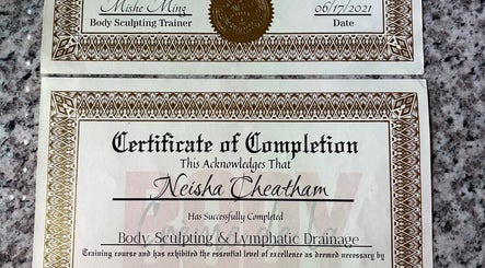Imperfect Beauty Bar certificate for body sculpting in Grand Prairie, Texas, US.
