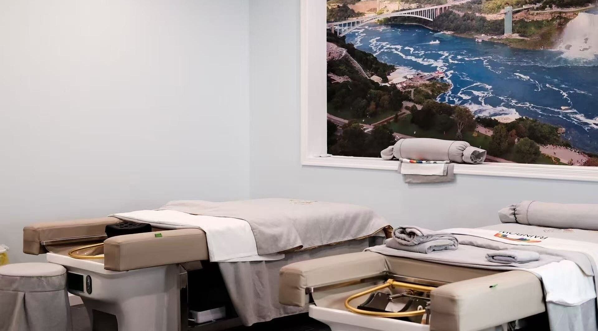 Relaxing spa beds at Rainbow Beauty Spa in Norristown, Pennsylvania, US, promising a tranquil experience.