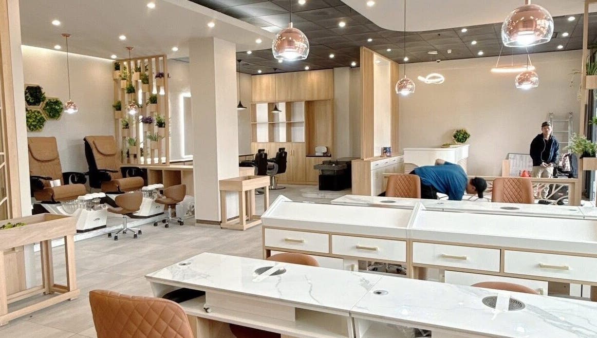Interior of Kildare VL Nail Spa & Beauty in Kildare, County Kildare, IE showcasing modern decor and manicure stations.
