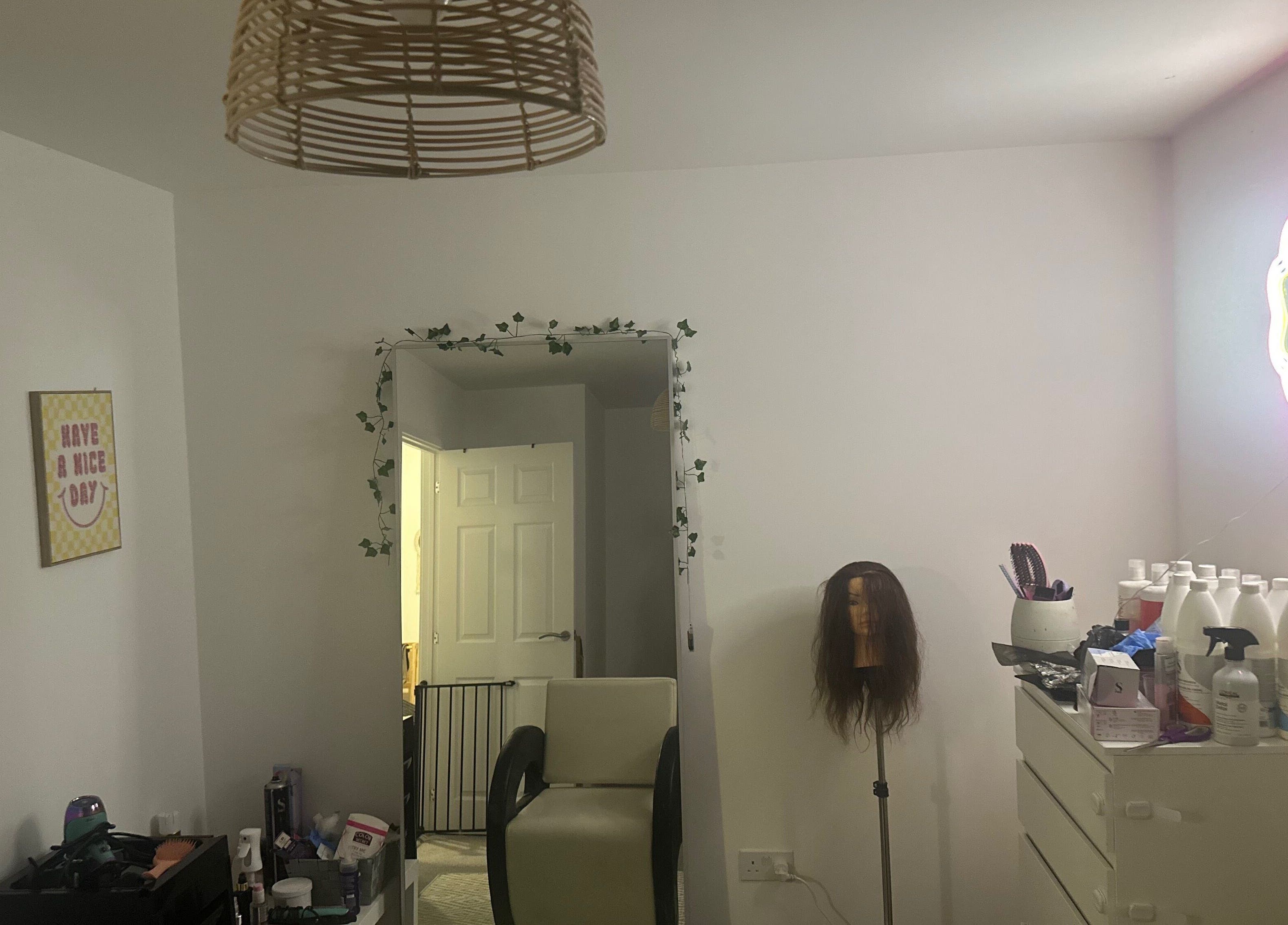 Stylish salon interior at Blowoutbysophieelle in Wokingham, England, GB, showcasing decor and hairdressing tools.