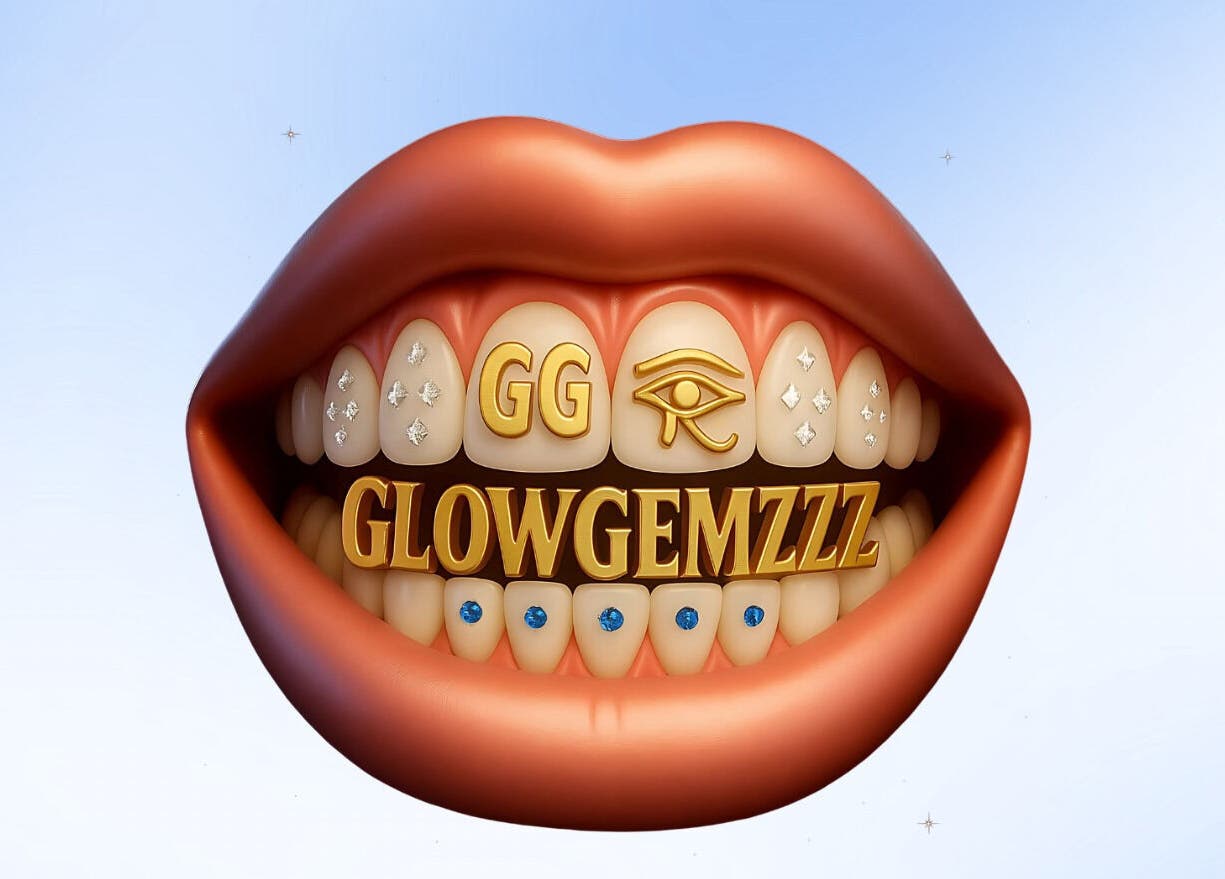 Imagen de una sonrisa decorada en glowgemzzz, Andoain, Euskadi, ES, destacando brillo y estética dental.