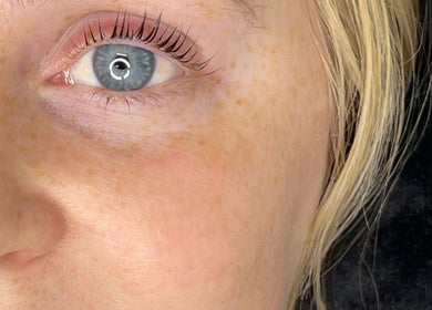 Close-up of enhanced eyelashes at Mansi Beauty Nz, Auckland, NZ.