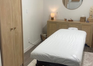 Calming therapy room at Bruna Monteiro Yoga and Holistic Therapies, Beverly Hills, California, US.