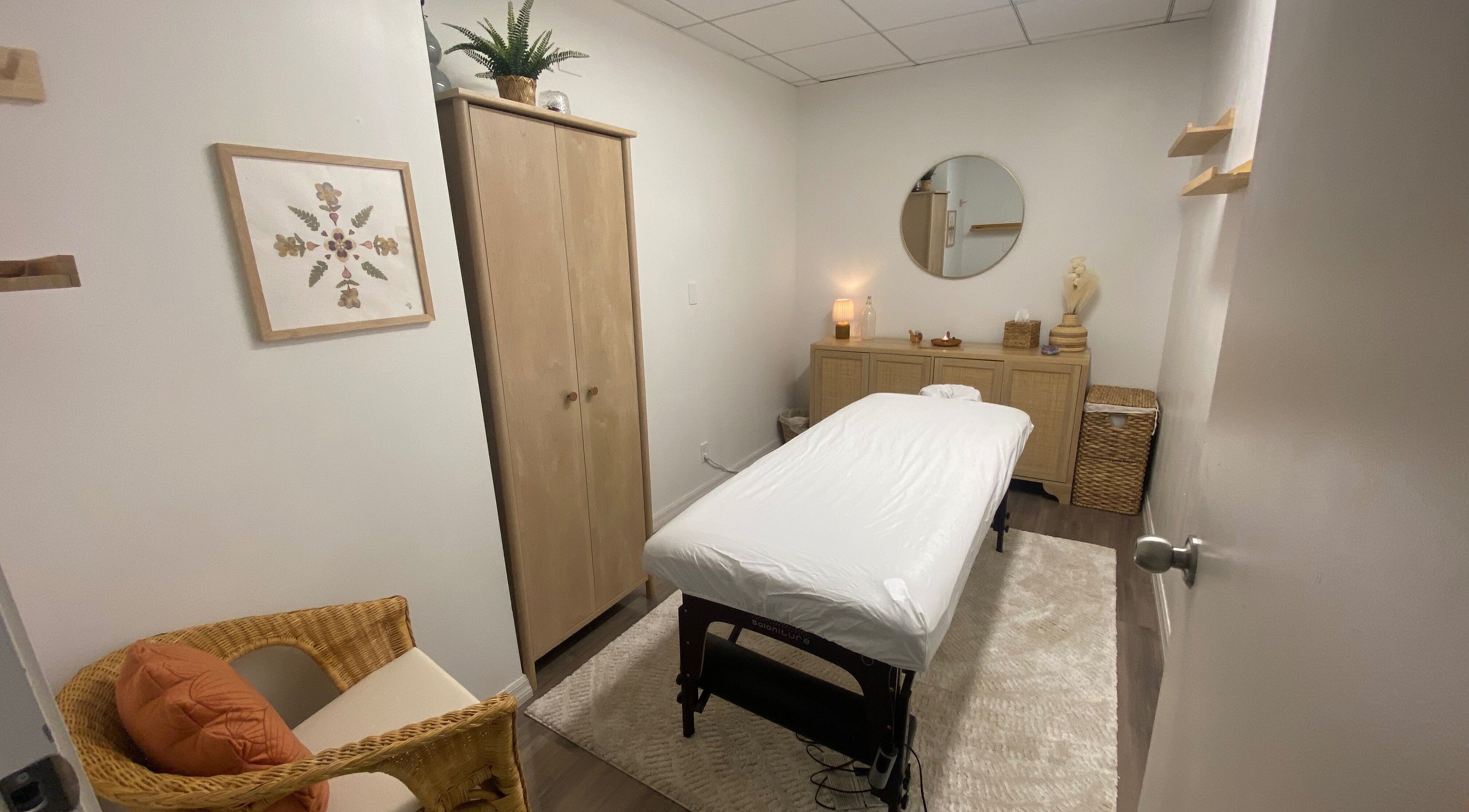 Tranquil therapy room at Bruna Monteiro Yoga and Holistic Therapies, Beverly Hills, California, US.
