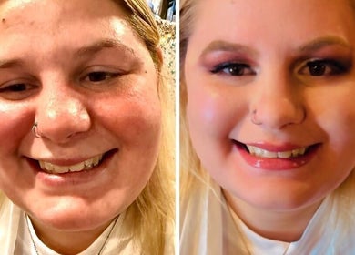 Before and after makeup transformation at Glam’d Luxxe in Hubbard, Ohio, US showcasing enhanced beauty.