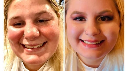 Before and after makeup transformation at Glam’d Luxxe in Hubbard, Ohio, US showcasing enhanced beauty.