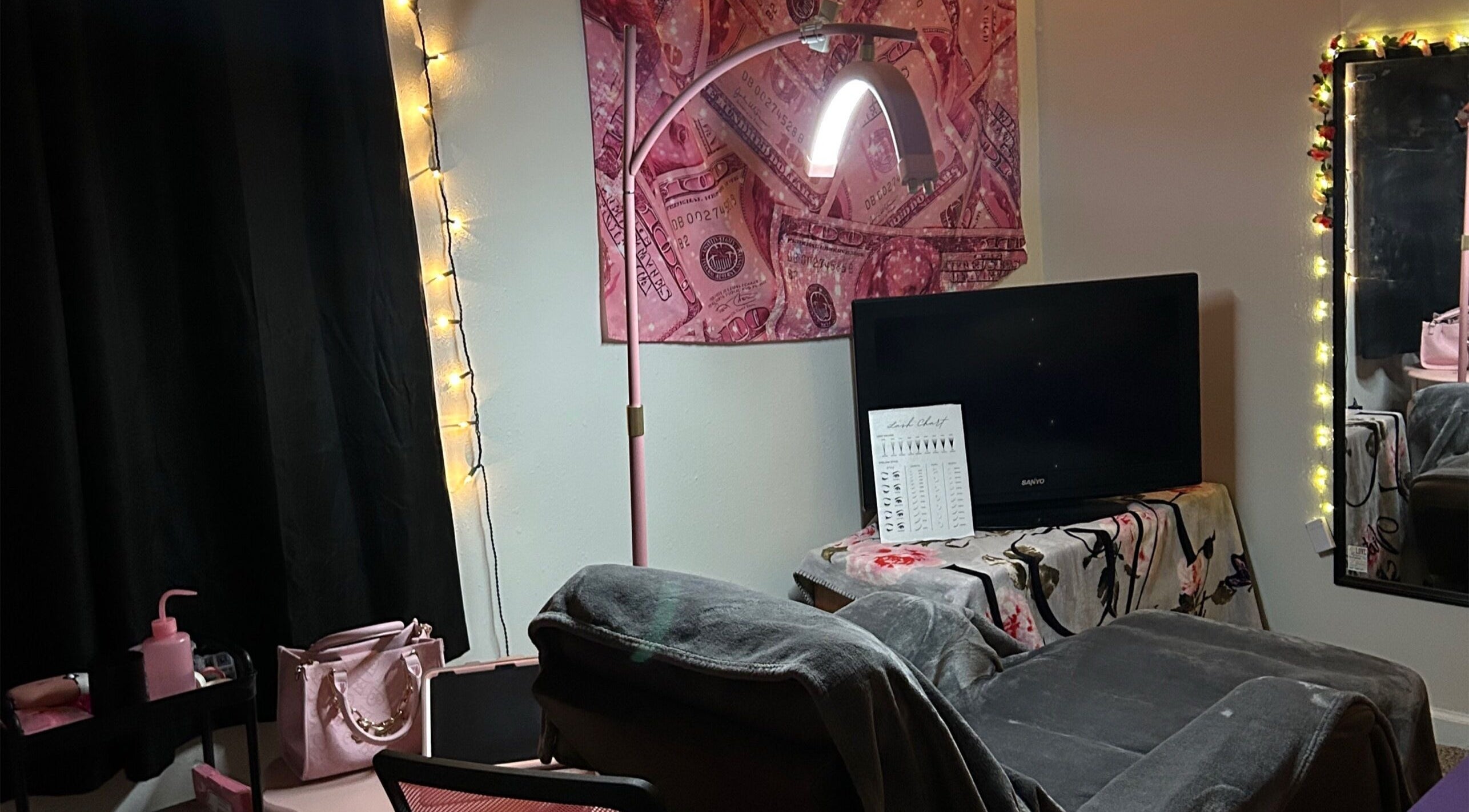 Cozy beauty studio setup at Blush and Blink Studio, Festus, Missouri, US with chic decor and welcoming vibe.