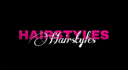 Hairstyles text graphic at Nystyles, Iowa City, US. Bold and elegant lettering highlights beauty offerings.