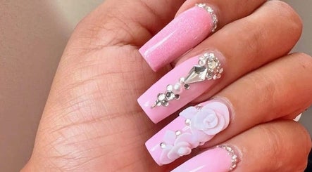 Elegant pink nail art with rhinestones at Harmony Nail & Beauty Studio East Point Shopping Centre, Boksburg, Gauteng, ZA.