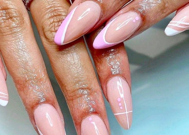 Elegant pink nail art design at Harmony Nail & Beauty Studio East Point Shopping Centre, Boksburg, Gauteng, ZA.