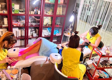 Nail and lash treatments in progress at Salivan, Singapore, Singapore, SG. Cozy and professional beauty space.