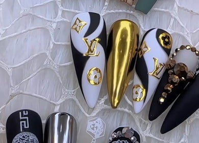 Elegant designer-inspired nails at Kapiti Nails, Raumati Beach, Wellington Region, NZ.