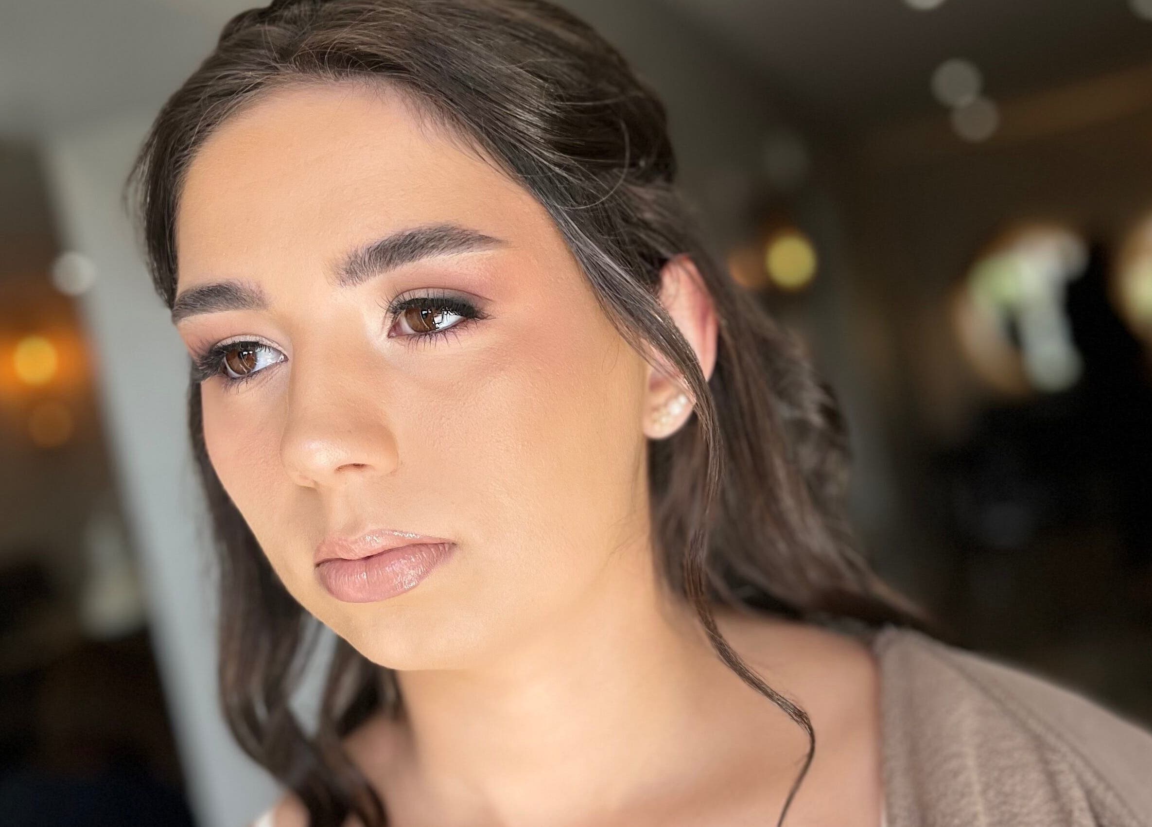 Close-up of a woman's flawless makeup at The Beauty Studio by Dawn Christina, Kilcullen, County Kildare, IE.