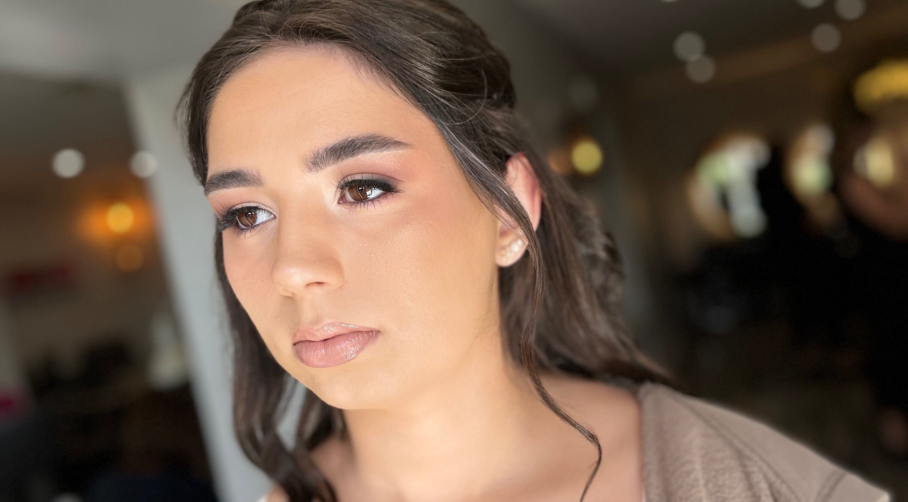 Close-up of a woman's flawless makeup at The Beauty Studio by Dawn Christina, Kilcullen, County Kildare, IE.