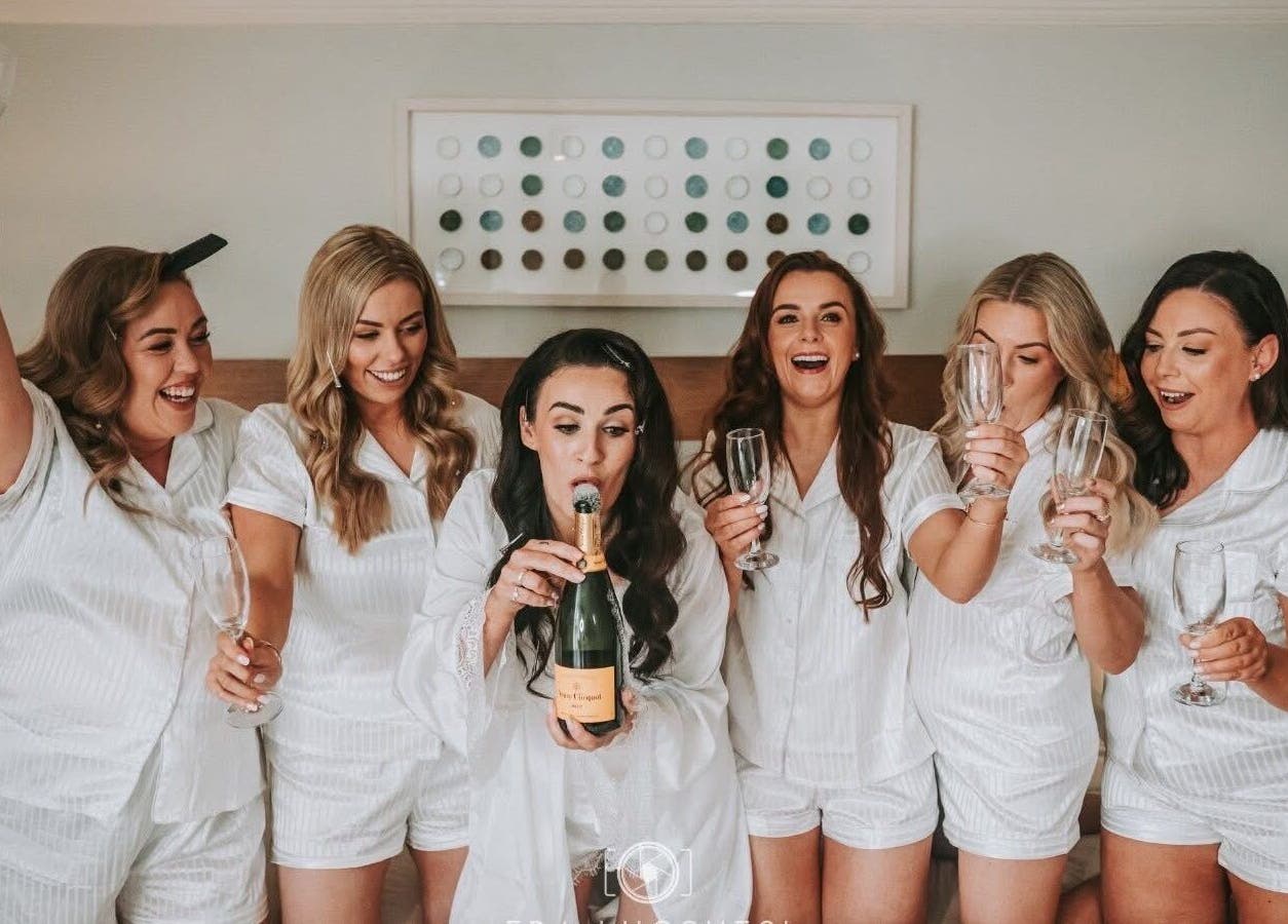 Bridal party celebrating at The Beauty Studio by Dawn Christina, Kilcullen, County Kildare, IE.