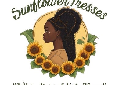 Elegant logo of Sunflower Tresses, Saint George, featuring a profile and sunflowers.