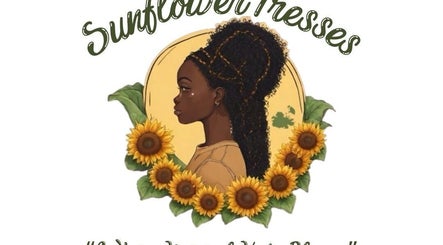 Elegant logo of Sunflower Tresses, Saint George, featuring a profile and sunflowers.