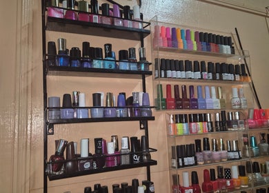 Variety of nail polishes displayed at REJUVENATE HEALTH SPA, Georgetown, Demerara-Mahaica, GY.
