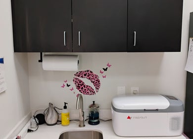 Chic workspace with pink decor at Soul Pretty Aesthetics, Gilbert, Arizona, US.