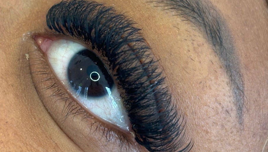 Close-up of eyelash extensions at Be Blinkin Beautiful in Bristol, England, GB, showcasing detailed application.
