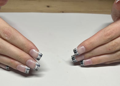 Modern plaid nail design at Beauty By Imogen, Bridport, England, GB.