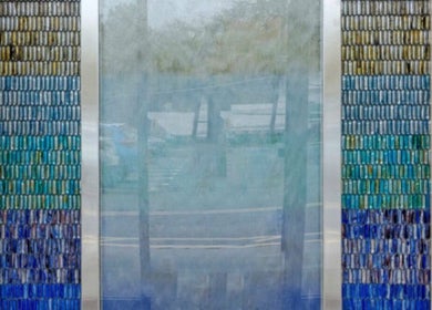 Colorful glass mosaic at Two Chairs Salon in Boca Raton, Florida, US.