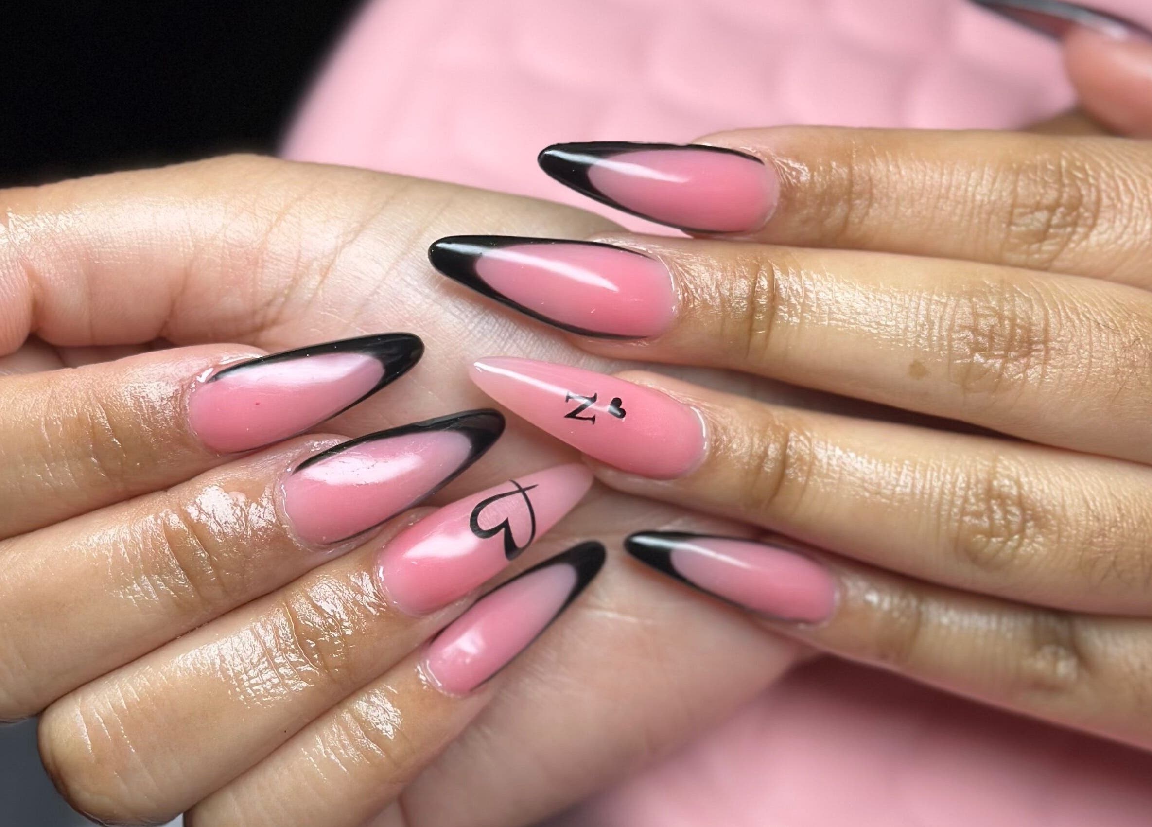 Elegant pink and black nail art by Nail’d it by Joanna, May Pen, Clarendon, JM.