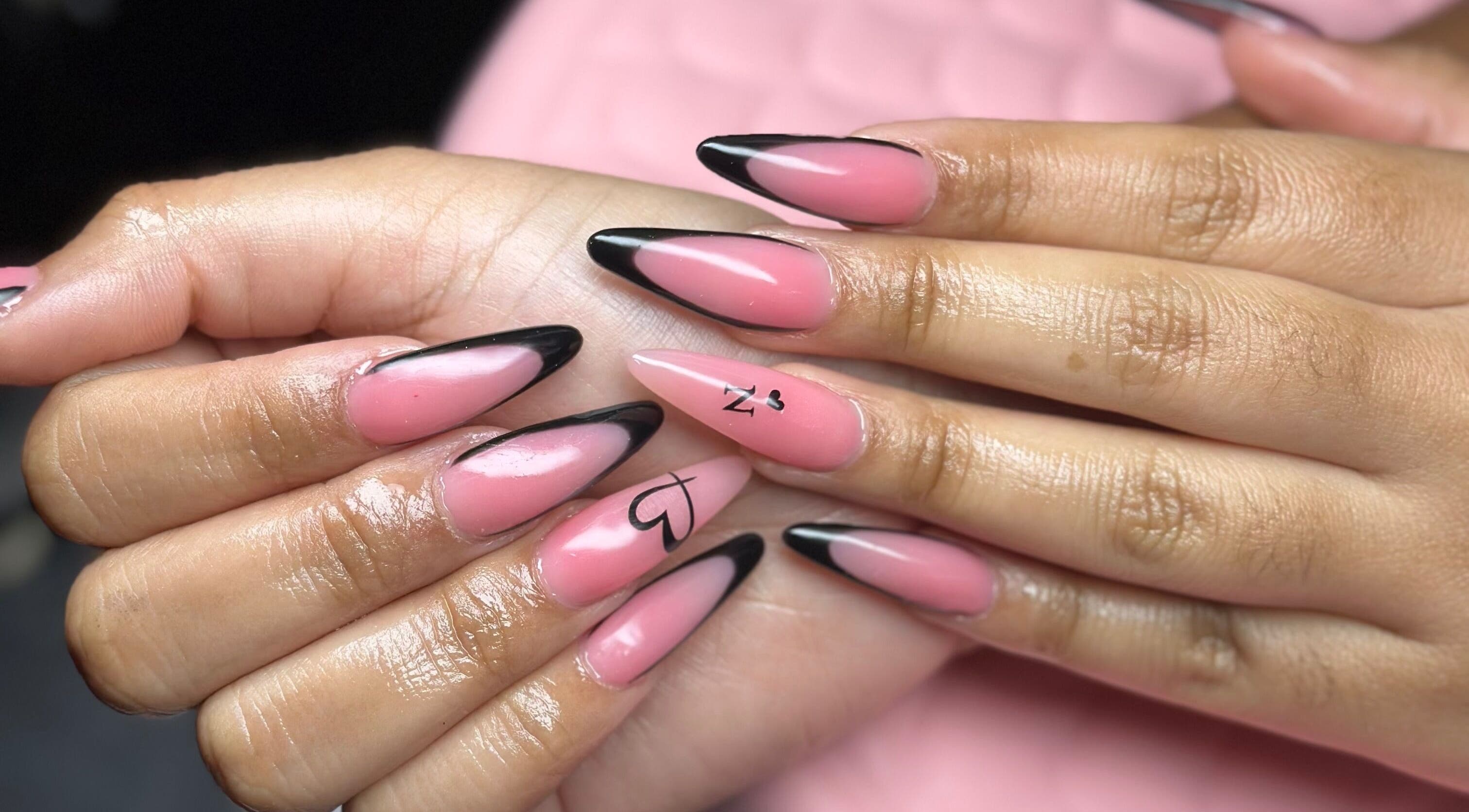 Elegant pink and black nail art by Nail’d it by Joanna, May Pen, Clarendon, JM.