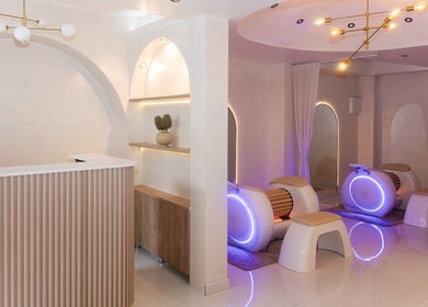 Elegant reception and wellness area at Sculpt Lab, Bedfordview, Gauteng, ZA with modern decor and lighting.