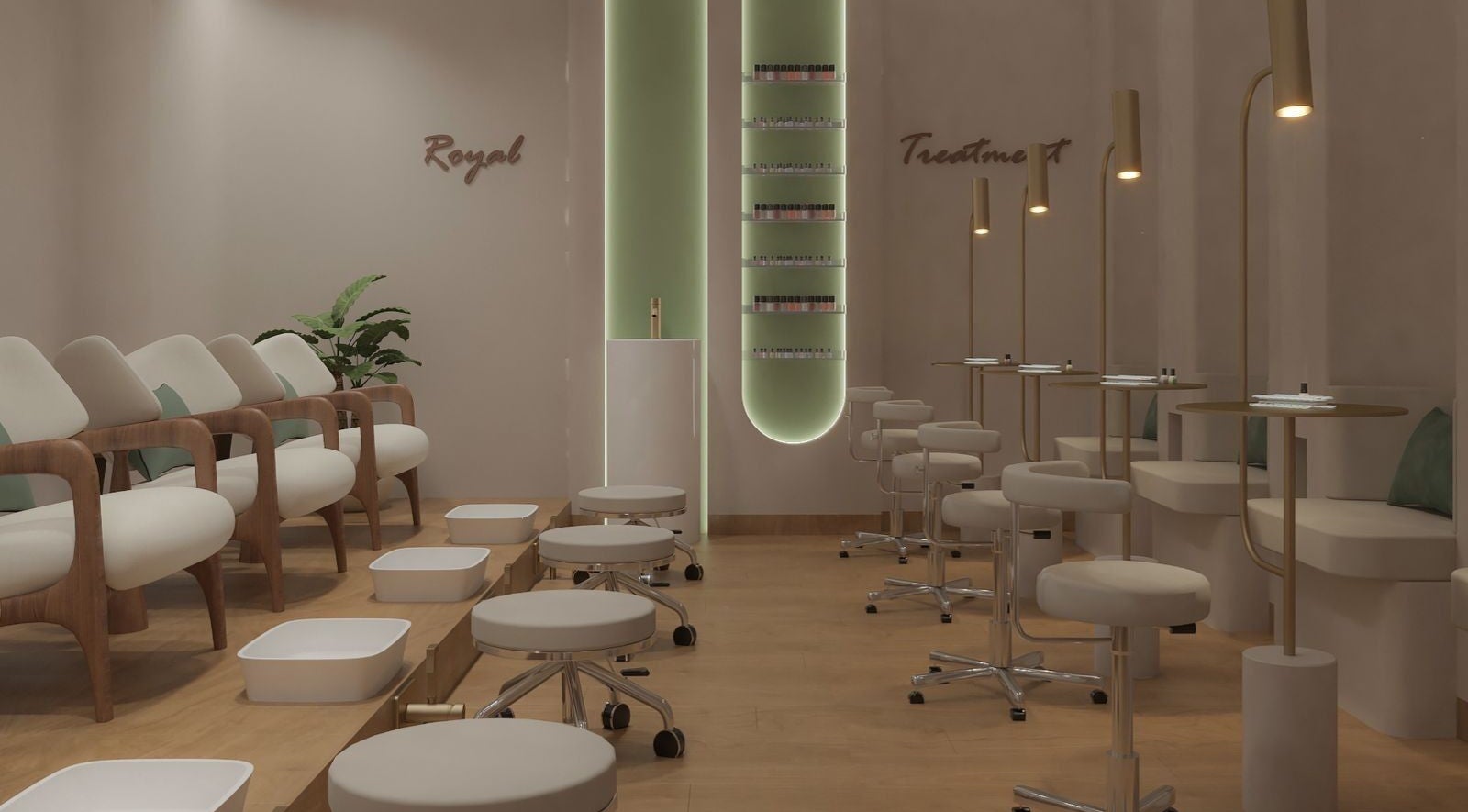 Elegant nail area at Elixira Ladies Beauty Lounge, Abu Dhabi, AE with plush seating and ambient lighting.