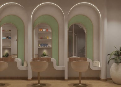 Chic interior of Elixira Ladies Beauty Lounge in Abu Dhabi, AE with modern chairs and stylish decor.