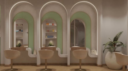 Chic interior of Elixira Ladies Beauty Lounge in Abu Dhabi, AE with modern chairs and stylish decor.