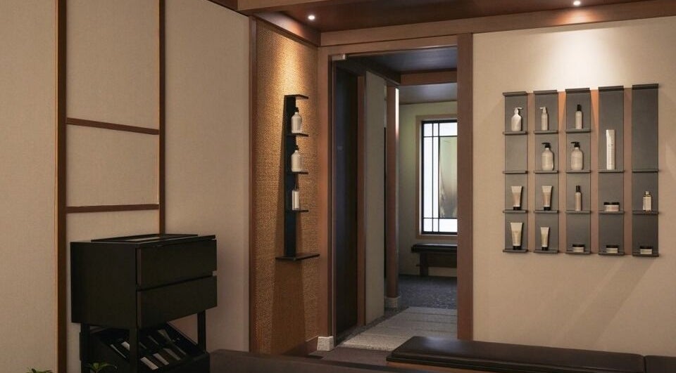 Chahong Room Myeongdong's serene interior in 서울특별시, 서울특별시, KR with stylish decor and product display.