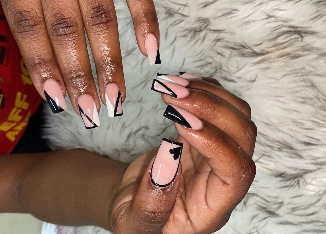 Elegant black and nude nail art design at Gifted Handz, Pretoria, Gauteng, ZA.