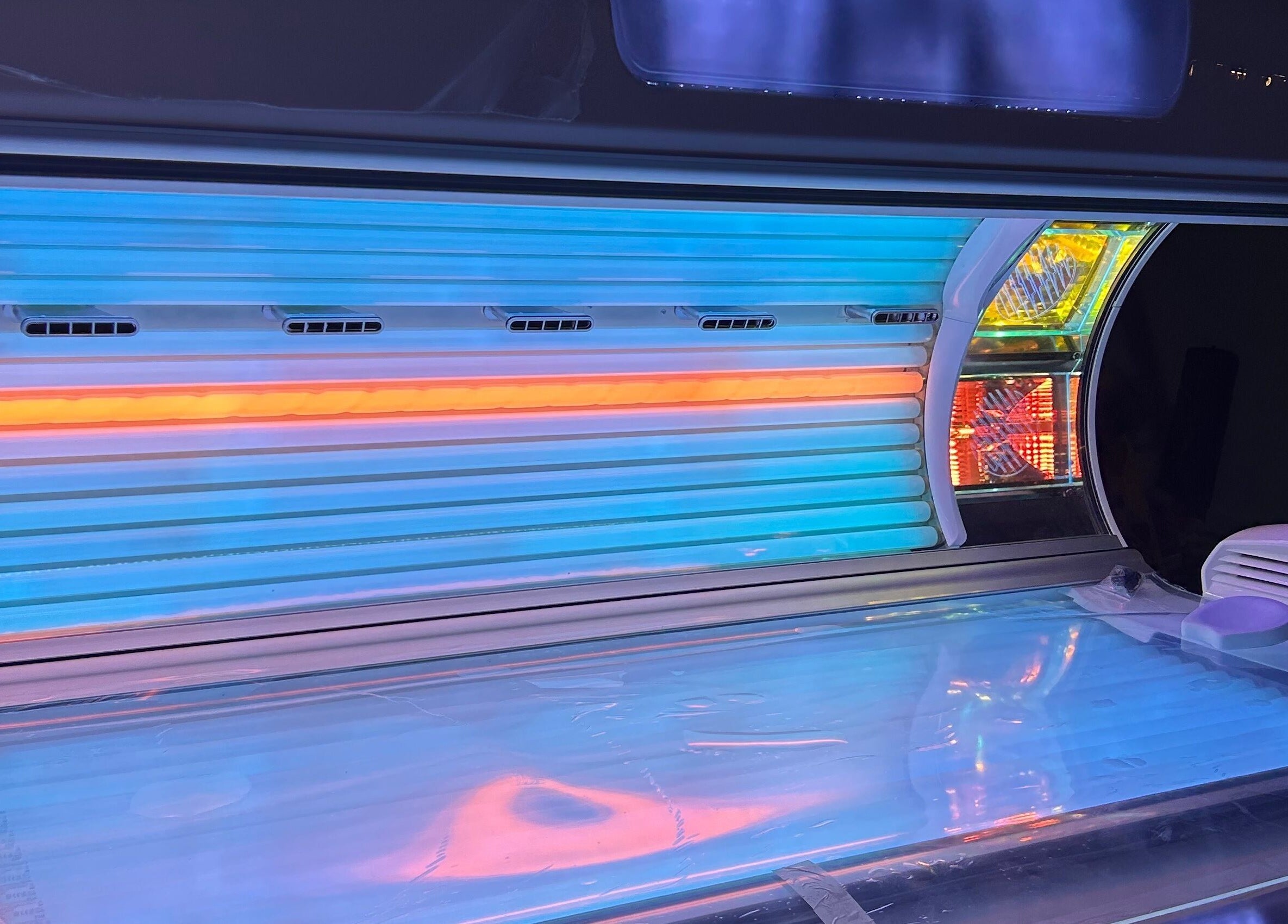 State-of-the-art tanning bed at Cove Tanning Studio, Droitwich Spa, England, GB offers a relaxing sun-kissed experience.