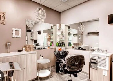 Elegant salon interior at Glamour and Glitter by Jessica in Greenwood, South Carolina, US, showcasing chic decor.