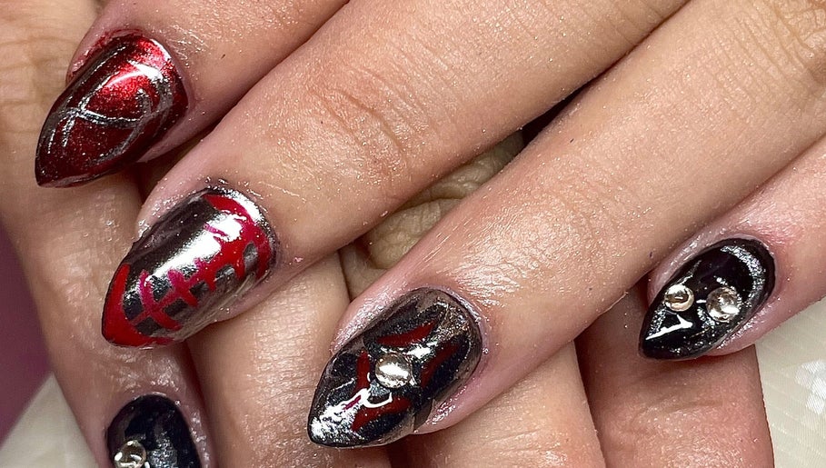 Close-up of elegant nail art at Studio Kay at Gloss and Glow in Il-Mosta, MT.