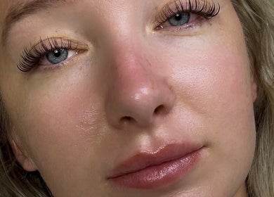 Close-up of elegant eyelash extension at Lashandblowbarx, Widnes, England, GB showcasing delicate application.