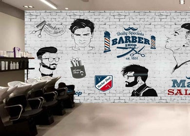 Stylish barber shop with modern design and chairs at gym in Hyderabad, Telangana, IN.