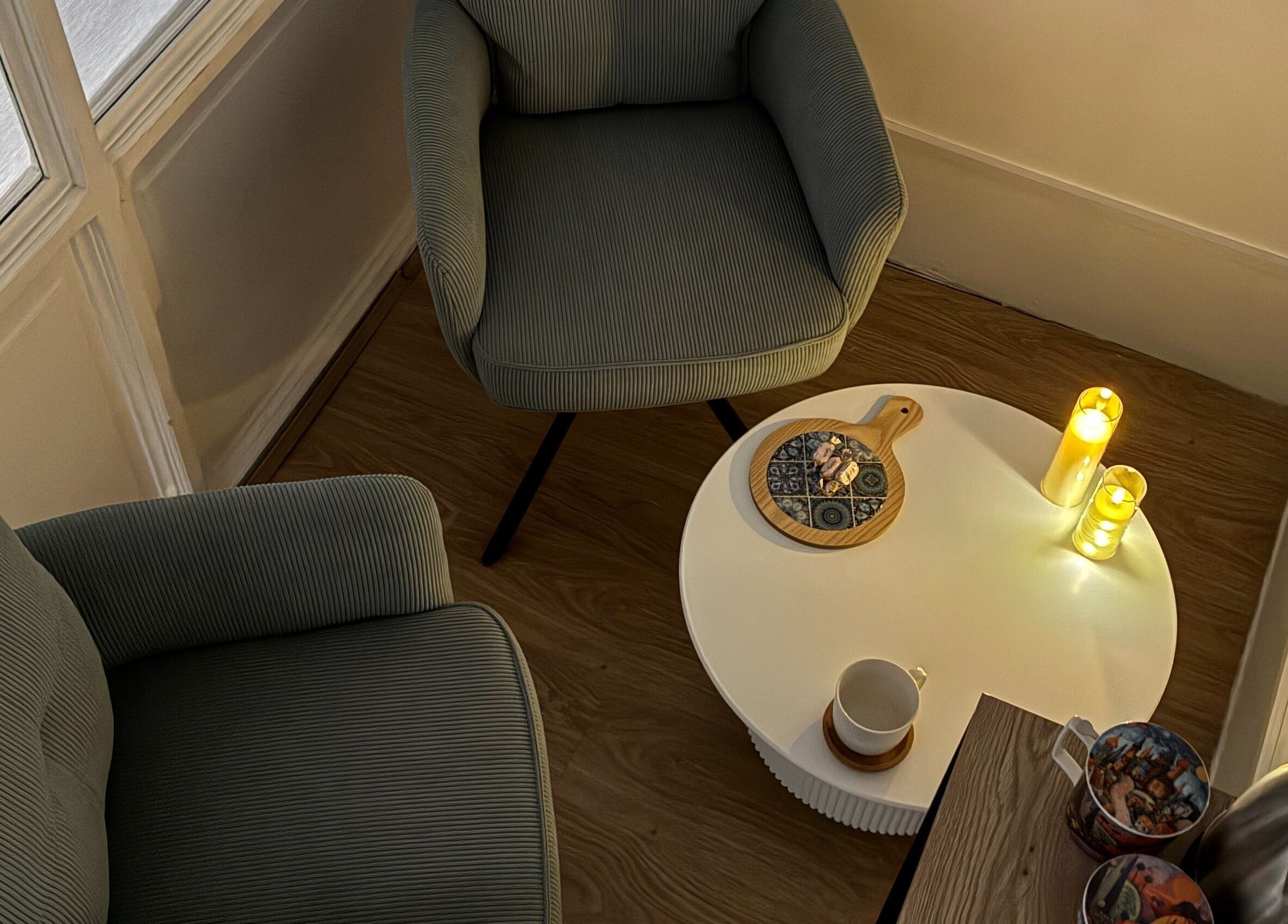 Relaxing seating area with candles at DoMasazas, Kaunas, Kauno Apskritis, LT.